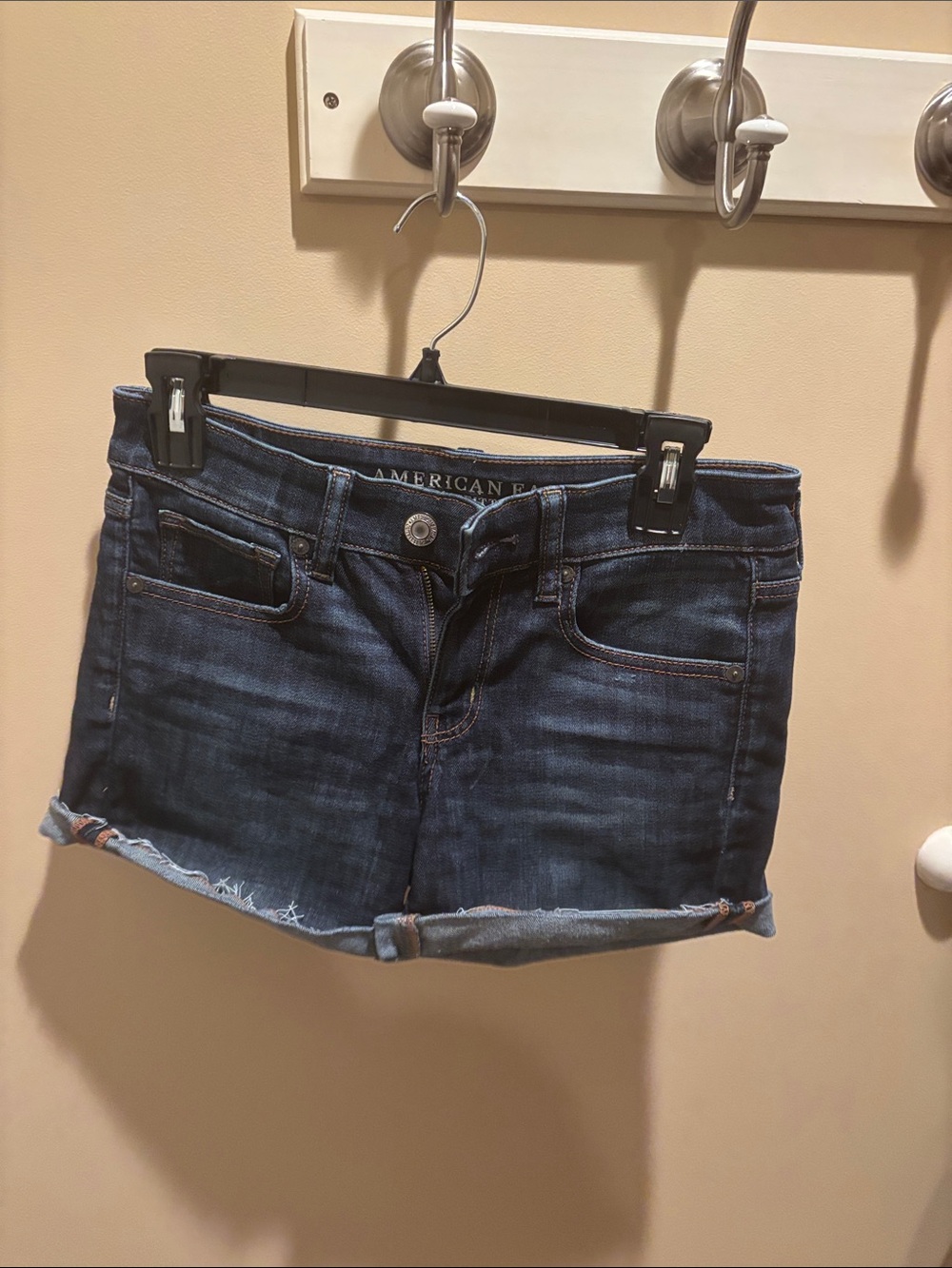 American Eagle Outfitters Dark Blue Rolled-Hem Denim Shorts